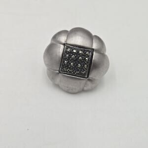 Vintage Judith Jack Marcasite Brushed Sulver Tone Flower Buckle Belt For Skinny